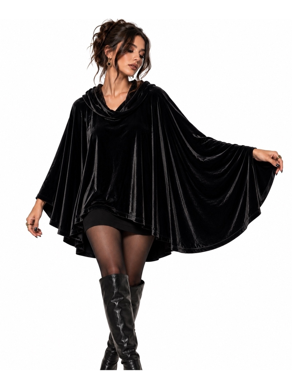Lapis Black Velvet Hooded Cape Gothic Whimsigoth Witchy Made USA M